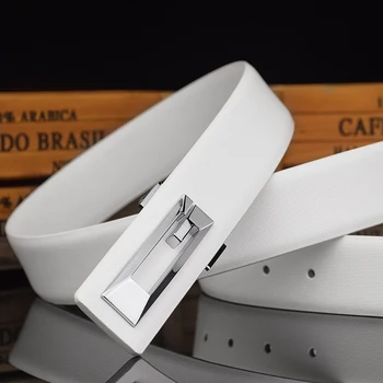 Couro Branco Luxo Letra G Cinto de Alta Qualidade de Homens de Designer, Autêntica Cinto Marca Boutique de Roupas masculinas 3,3 cm de Metais da Liga