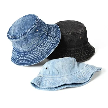 Primavera Novo Jeans baldes chapéu de Pescador de homens com Chapéu de mulheres de Chapéu de Sol ao ar livre Amantes de Moda selvagem Balde de Chapéus
