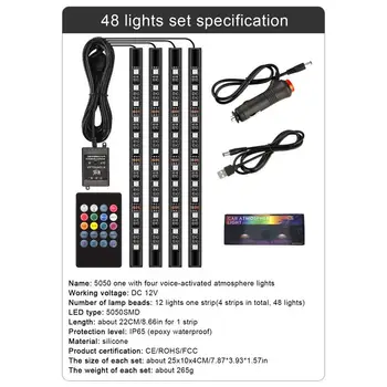 A Decoração do carro de Luz Interior Atmosfera de Luz Decorativa RGB LEVOU Luz Strip Com USB, Controle Remoto sem Fio Vários Modos de