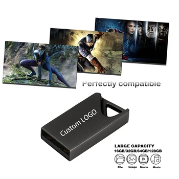 JASTER (free LOGO mais 10PCS) Mini Black Metal Prata com Chaveiro USB Flash Drive 4G, 8G, 16G 32 GB 64 GB, 128 GB Pen Drive USB 2.0