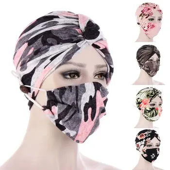 Casual Mulheres de Turbante quebra Cabeça Chapéu Com máscara de Headwear Lenço Bonnet Interior Hijabs Cap Hijab Muçulmano Quimio Chapéus, Turbantes Caps