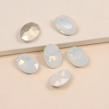 YANRUO 4120 Todos os Tamanhos White Opal Oval Pedras Fantasia, Ponto de Strass DIY de Cristal Applique Costurado Strass Para Vestidos