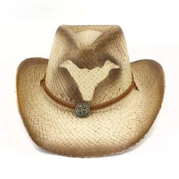 HOAREE Chapéu de Mens Western Cowboy Chapéu de Palha de Verão Chapéus para Mulheres de Sombrero Beach Viagens ao ar livre Chapéu de Sol Unissex