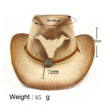 HOAREE Chapéu de Mens Western Cowboy Chapéu de Palha de Verão Chapéus para Mulheres de Sombrero Beach Viagens ao ar livre Chapéu de Sol Unissex