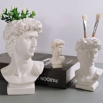 Criativo Resina, gesso vaso David Escultura de cabeça arranjo de Flor acessórios moderno Apollo decoração Home