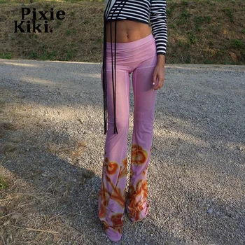 PixieKiki Y2k Calças cor-de-Rosa de Malha Impressa Indie Roupas Estética Queimado Calças Sexy Fundos de Mulheres do Vintage Streetwear P84-CH13