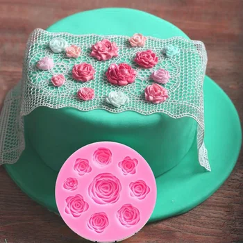 9 Rosas, Flor de forma Molde de Silicone 3D Para o Fondant de Decoração de Bolo de Chocolate, Doces de Pastelaria cerâmica Assadeira pequena Molde Kitchenaid