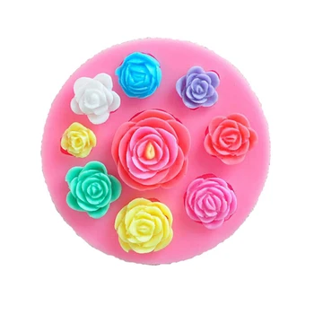 9 Rosas, Flor de forma Molde de Silicone 3D Para o Fondant de Decoração de Bolo de Chocolate, Doces de Pastelaria cerâmica Assadeira pequena Molde Kitchenaid