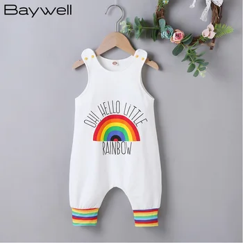 Baywell Verão Bebê menina Menino Menina do arco-íris Letra Imprimir Macacões 3-18M Bebê Recém-nascido sem Mangas Roupa Roupas de Romper