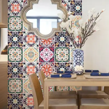 1 Conjunto De Azulejo De Parede Autocolante Em Estilo Mediterrâneo, Com Florais, Cozinha, Banheiro Decoração