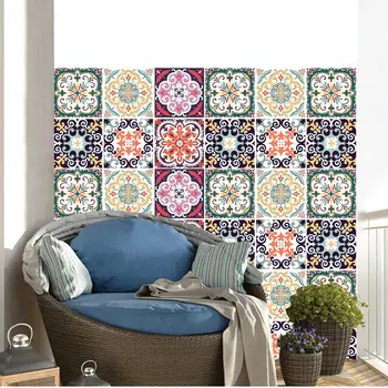 1 Conjunto De Azulejo De Parede Autocolante Em Estilo Mediterrâneo, Com Florais, Cozinha, Banheiro Decoração