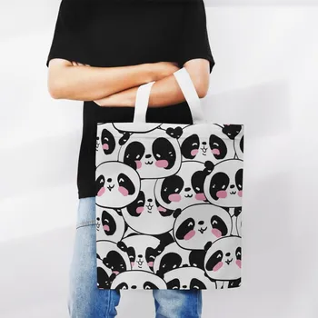 Dos Desenhos Animados De Gatos Impresso Mulheres Sacola De Compras Bonito Engraçado De Animal Eco-Friendly Lona De Armazenamento Portátil Bolsa De Moda Ombro Saco De Meninas