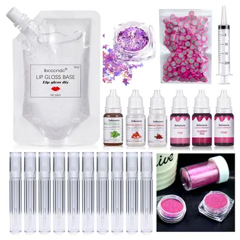 Gloss Rosa Diy Kit Hidratante Gloss Base De Gel De Cor Do Pigmento Glitter Em Pó E Aromatizantes De Óleo, Com Tubos De Recipiente Pipeta