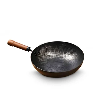 De aço inoxidável do favo de mel da escala de peixes forma feitas a mão aço preto wok antiaderente faia alça