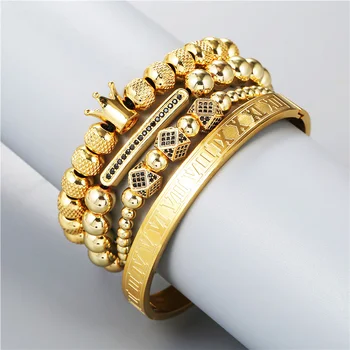 Luxo real pulseira de 4pcs/define homens jóias da coroa pulseras para mulheres feito a mão frisada romano bijoux femme pulseras mulher bijoux