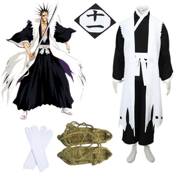 Anime cosplay Bleach Zaraki Kenpachi Preto e branco quimono Cosplay Traje de Halloween