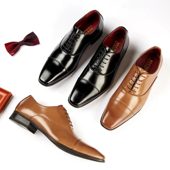 Cavalheiro Homens Sapatas De Vestido De Estilo Japonês Dedo Do Pé Quadrado Oficial De Negócio Do Couro Sapatos Masculinos Formal Oxford Plus Size