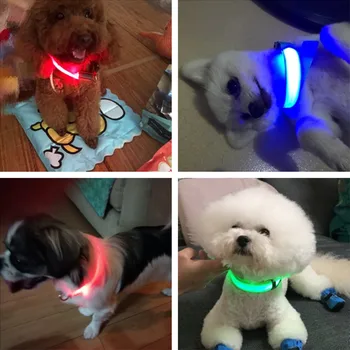 Nylon Brilho LED Cão de Estimação, Colar de Piscamento do Cão Gato Gola Cão Luminosa Fluorescente Colar Para Cachorro Noite de Segurança de Identidade
