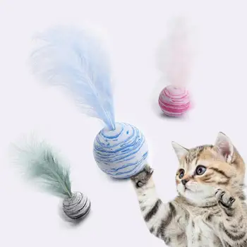 1pc Pena de Brinquedo do Gato Listrado Pena Bola Interativa de Brinquedos Para Gatos de Estimação Bola Gatinho Jogos, Brinquedos do animal de Estimação de Produtos para gatos Cat Acessórios