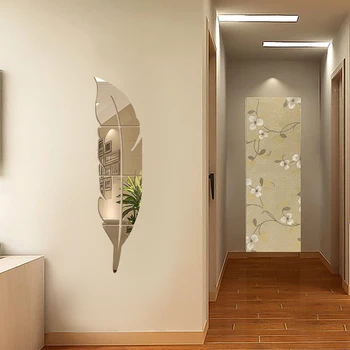 DIY de Penas Pluma 3D Espelho Adesivo de Parede para Sala de estar de Arte de Decoração de Casa de Vinil Decal Adesivo Acrílico Mural de Parede Decoração papel de Parede