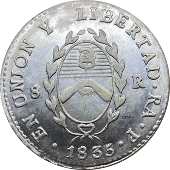 Argentina Moeda De 1835 no Rio de la Plata, AR 8 reales de Cuproníquel Prata Chapeada Cópia da Moeda