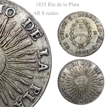 Argentina Moeda De 1835 no Rio de la Plata, AR 8 reales de Cuproníquel Prata Chapeada Cópia da Moeda