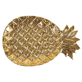 Ouro Abacaxi Placa Nórdicos Cerâmica Abacaxi em forma de Tabuleiro de Jóias Bandeja de Pastelaria Prato Prato de Fruta Placa Cerâmica do Prato de Sobremesa
