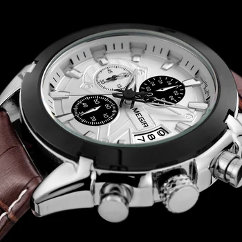 2019 Moda de Topo MEGIR Cronógrafo Relógio Casual Homens Marca de Luxo de Quartzo Militar do Esporte Relógio de Couro Genuíno dos Homens Relógios de pulso