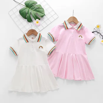 Girls Dress Rainbow Embroidery Casual Kids Polo Dresses for 2 3 4 5 6 Year Girl 2021 New Summer Cotton Criança Children Clothing