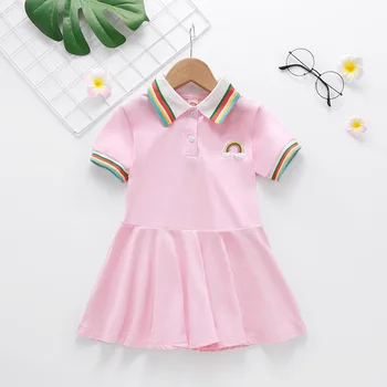 Girls Dress Rainbow Embroidery Casual Kids Polo Dresses for 2 3 4 5 6 Year Girl 2021 New Summer Cotton Criança Children Clothing