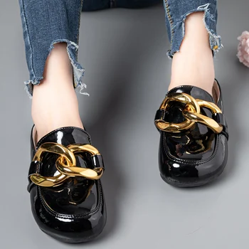 Mulheres Chinelos De Quarto Corrente De Ouro No Dedo Do Pé Fechado Escorregar No Mullers Sapatos Rodada Toe De Salto Baixo Casual Slides Flip Flop Marca Do Designer De Sapatos