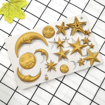 Pentagrama & Lua Moldes De Silicone Fondant Bolos De Decoração De Ferramentas Sugarcrafts Chocolate Ferramentas De Cozimento Para O Bolo Gumpaste