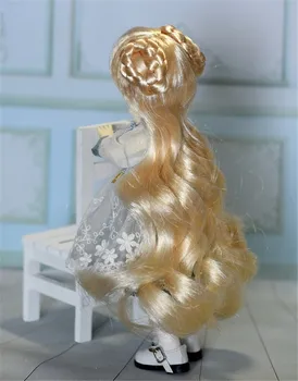 Nova Dourada longo encaracolado Perucas de cabelo para 1/3 1/4 BJD SD Boneca Super Fashion dupla trança círculo Cabelo da Boneca de Brinquedo Peruca de Cabelo