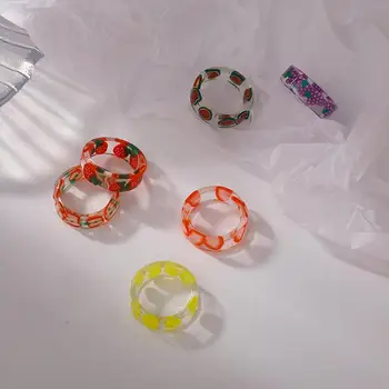 Mulheres de Jóias 2021 Nova Moda coreana Moda Acrílico Geométricas Transparente de Frutas Coloridos Anéis