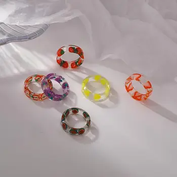 Mulheres de Jóias 2021 Nova Moda coreana Moda Acrílico Geométricas Transparente de Frutas Coloridos Anéis