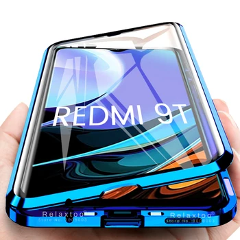 Redmy 9T Caso 360 Magnético de Adsorção de Metal Flip Case Para o Xiaomi Redmi 9T 9 T de duas Faces Tampa de Vidro Redmi9T M2010J19SG 6.53