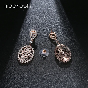 Mecresh 2 Cores Originais de Design Europeu Flor Dangle Brincos para Mulheres AAA+ CZ Brincos de Noiva Festa de Casamento Jóias MEH1054