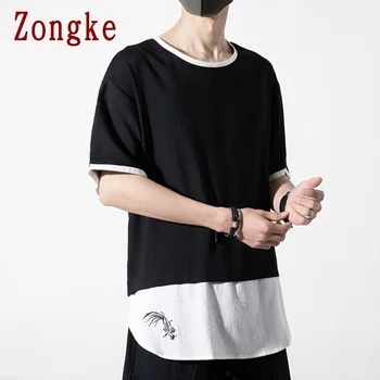 Zongke Vintage Algodão T-Shirt Para Homens Roupas Harajuku T-Shirts Japonês Streetwear Homens Tshirt Homens Tops M-5XL 2021 Verão Novo
