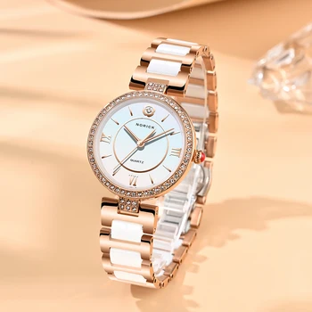 2021 Novo De Luxo Cerâmica Da Marca Mulheres Relógio Exclusivo Design De Relógios De Quartzo Moda Relógio De Pulso Feminino, Impermeável Relógio Relógio Norick
