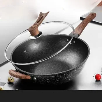Maifan Pedra Wok antiaderente Pan Pan Sem Fumo gorduroso Panela Fogão de Indução Fogão a Gás Doméstico Panela de Ferro antiaderente Pan