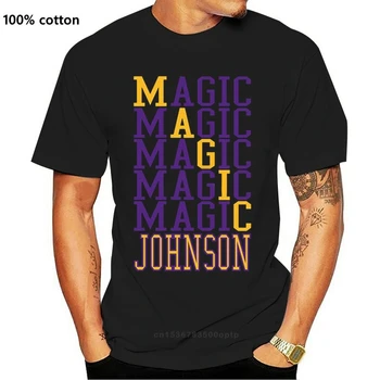 Novo Magic Johnson Palavra Arte T-Shirt De Manga Curta Preto-Marinha Homens-Mulheres-Jovens Casual Impressão De Moda De T-Shirt