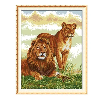 Alegria de domingo, O leão, ao longo de DMC 11CT 14CT de animais em Ponto Cruz Definir Artesanal DIY Bordado Bordado Kit de Presente Para a Decoração Home