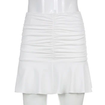 90 Mini-Saia Senhora da Moda 2021 Y2K de Verão, moda praia Branca Mauricinho Estilo Ruched Saias Plissadas Mulher de Mini Saia Cintura Alta