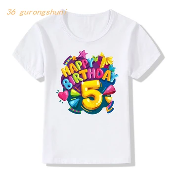 Camiseta T-Shirt para Menina Roupas de Meninas de 4 5º Feliz Aniversário para Crianças de Vestuário, Roupas de Crianças de Roupa de Meninos De 8 Anos Gráfico T-Shirts