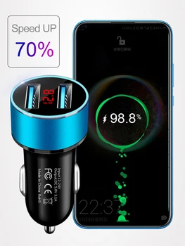 Carregador de carro Para o iPhone 12 11 Xs 7 8 Plus Com Display de LED de Carro Dual USB-Carregador para Xiaomi Redmi Nota 10 Samsung S20 S21 A72 A32
