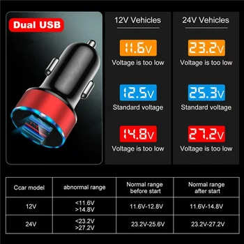 Carregador de carro Para o iPhone 12 11 Xs 7 8 Plus Com Display de LED de Carro Dual USB-Carregador para Xiaomi Redmi Nota 10 Samsung S20 S21 A72 A32