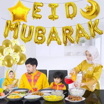 39pcs/Set 16inch que Eid Mubarak Decoração Bola de Ramadã Mubarak Decoração de Eid Al Adha, Adesivos Ajuda Moubarak Decoração com balões