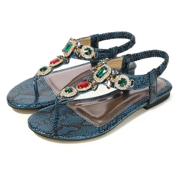 2021 Retro Cristais Da Boêmia Sandálias Das Mulheres Casuais Novo Flats Sapatos De Praia (Flip Flops Senhoras De Tamanho Grande Gladiador Calçado Feminino