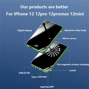 10000mAh Banco de Potência 15W Magnético Rápido Carregador sem Fio Para o iPhone da Apple 12 Íman Externo de Bateria Para o Carregador Magsafe PowerBank