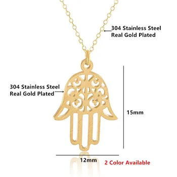 Árabe Sorte Mão Hamsa Colar Pingente Mulheres Homens Amuleto de Aço Inoxidável da Cor do Ouro Mão de Fátima Gargantilha Islâmica Presente da Jóia
